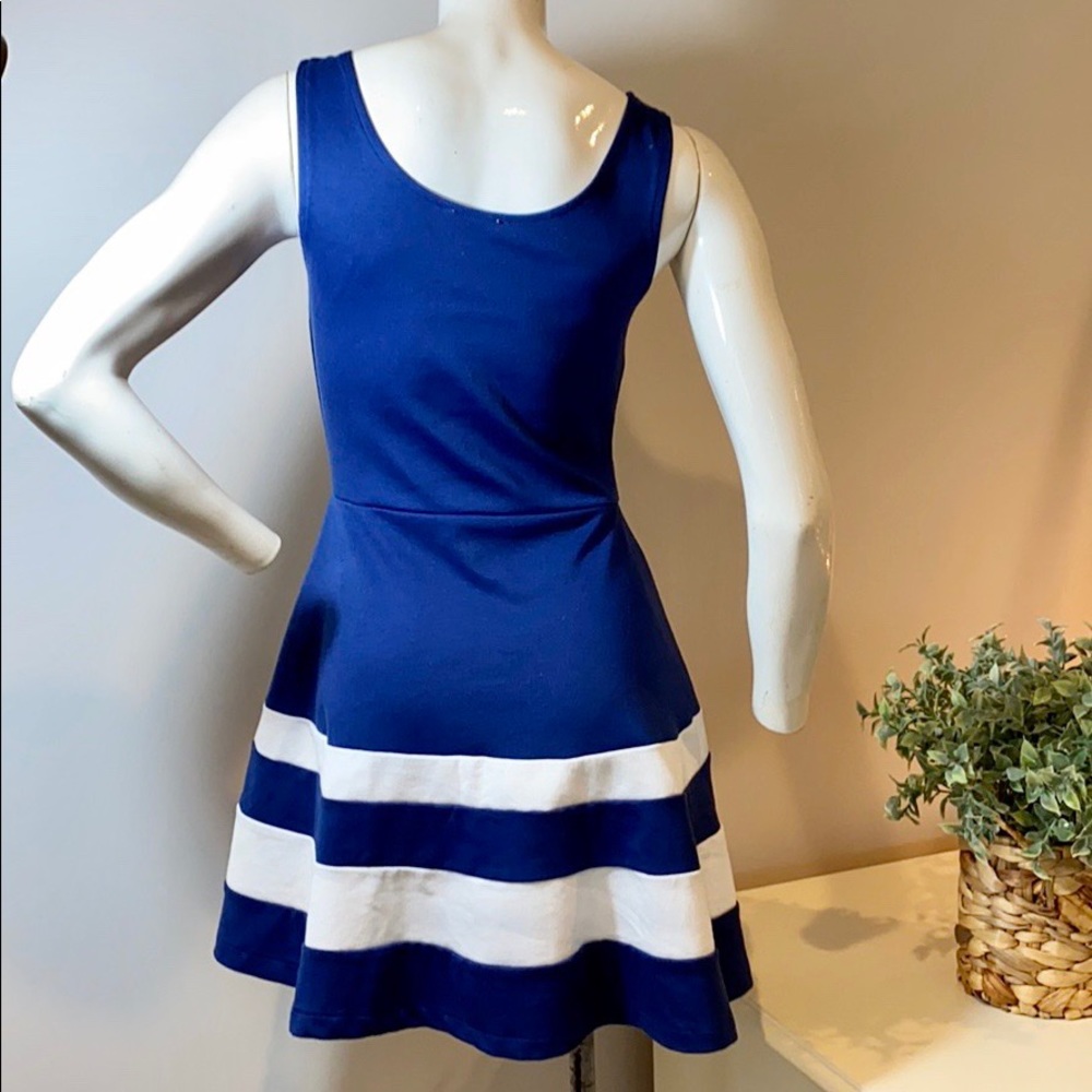 Navy Blue With White Stripes Casual Dress - Picture 3 of 4